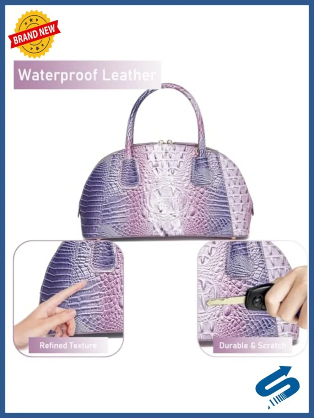 Vegan Leather Crocodile Top-Handle Purse Crossbody Bag Tote